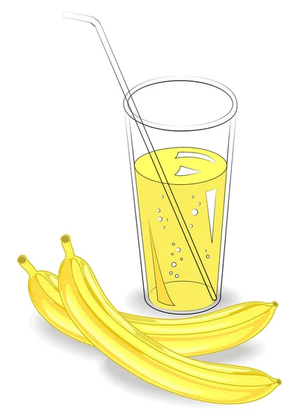 Köstliche gesunde Erfrischungsgetränk. in einem Glas natürlichen Fruchtsaft, zwei reife Bananen. Vektorillustration — Stockvektor