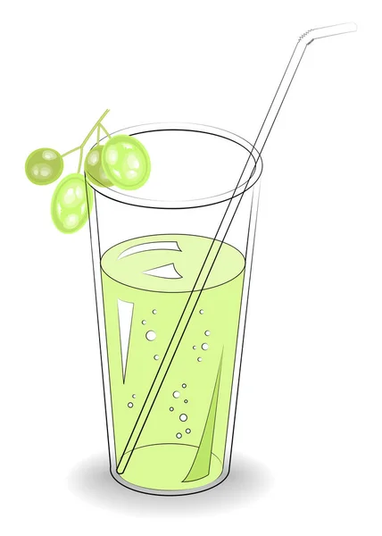 美味的清凉饮料。在一杯天然果汁中，浆果是白葡萄。矢量插图 — 图库矢量图片