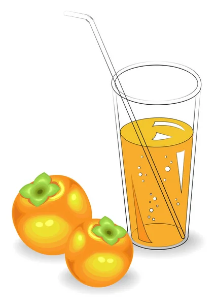 Köstliche gesunde Erfrischungsgetränk. in einem Glas natürlichen Fruchtsaft, reife Kaki. Vektorillustration — Stockvektor