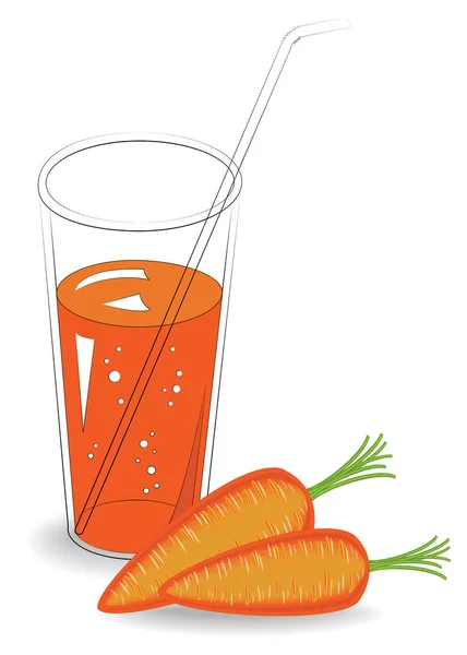 Bebida sana medicinal y sabrosa. En un vaso de jugo vegetal natural y zanahorias de frutas maduras. Ilustración vectorial — Vector de stock