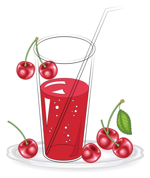 Köstlich erfrischendes gesundes Getränk. ein Glas natürlichen Fruchtsaft. Kirschbeeren-Design. Vektorillustration — Stockvektor