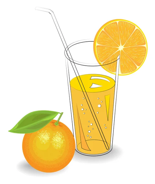 Köstliches Erfrischungsgetränk. in einem Glas natürlichen Fruchtsaft, eine Scheibe Mandarine, Orange. Vektorillustration — Stockvektor