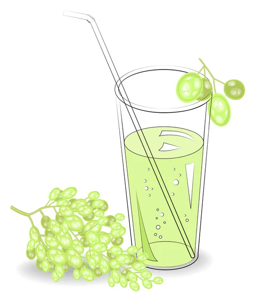 Köstliches Erfrischungsgetränk. in einem Glas natürlichen Fruchtsaft, Beeren von weißen Trauben. Vektorillustration — Stockvektor