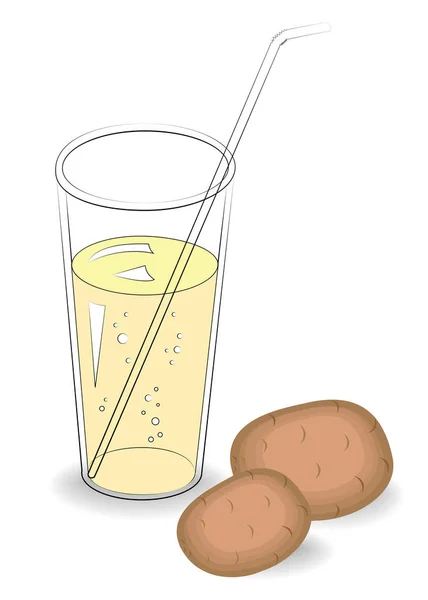 Gesundes Heilgetränk. in einem Glas natürlichen Gemüsesaft und reifen Kartoffelfrüchten. Vektorillustration — Stockvektor