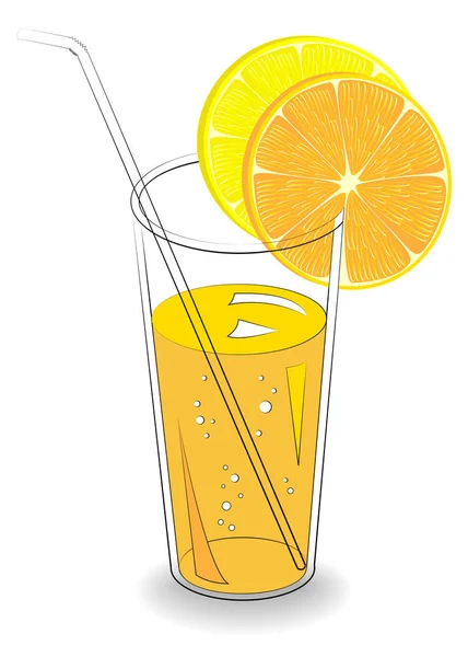 Köstliches Erfrischungsgetränk. in einem Glas natürlichen Fruchtsaft, einer Scheibe Orange, Mandarine, Zitrone. Vektorillustration — Stockvektor