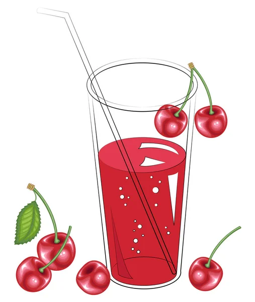 Köstlich erfrischendes gesundes Getränk. ein Glas natürlichen Fruchtsaft. Kirschbeeren-Design. Vektorillustration — Stockvektor