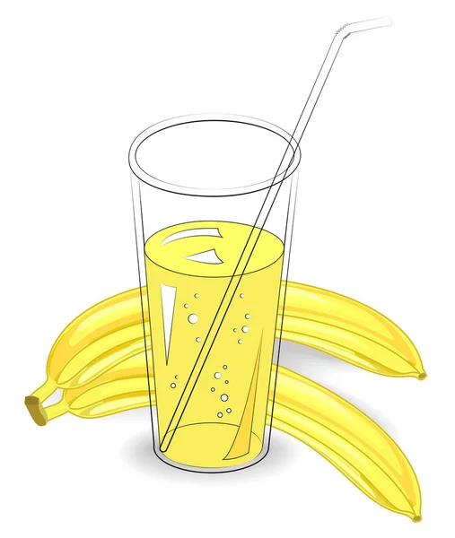 Köstliche gesunde Erfrischungsgetränk. in einem Glas natürlichen Fruchtsaft, zwei reife Bananen. Vektorillustration — Stockvektor
