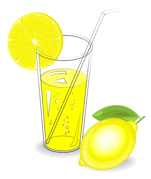 Deliciosa bebida refrescante. En un vaso de jugo de fruta natural, una rebanada de limón, naranja. Ilustración vectorial — Vector de stock