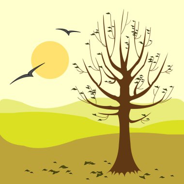 Düşme zamanı. Düşünme ve meditasyon zamanı. Sonbahar. Vektör çizimi