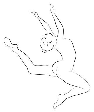 İnce bayanın silueti. Kız jimnastikçi. Kadın esnek ve zarif. Atlıyor. Grafik görüntüsü. Vektör çizimi