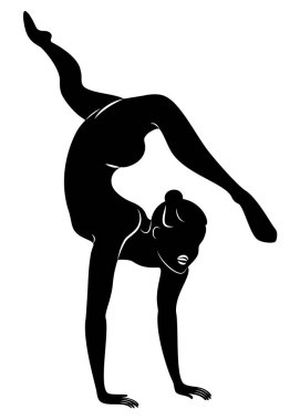 İnce bayanın silueti. Kız jimnastikçi. Kadın esnek ve zarif. Atlıyor. Grafik görüntüsü. Vektör çizimi