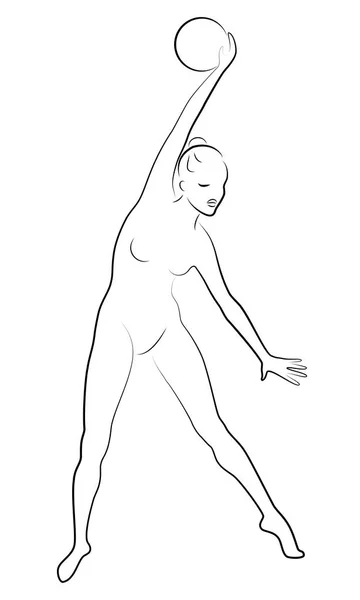 Silhouet van slanke dame. Het meisje speelt de bal. Vrouwelijke gymnast. Grafische afbeelding. Vector illustratie — Stockvector