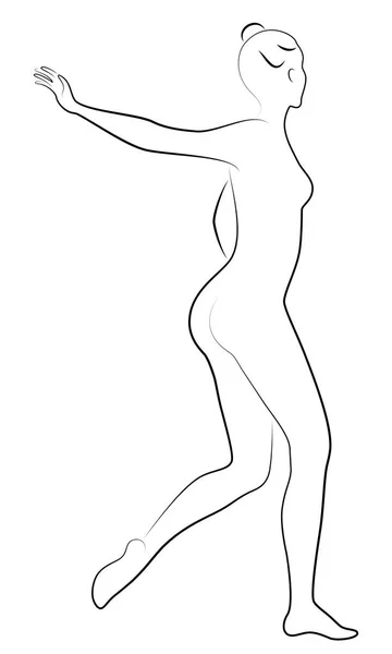 Silhouet van slanke dame. Meisje gymnast. De vrouw is flexibel en sierlijk. Ze springt. Grafische afbeelding. Vector Illustratio. — Stockvector