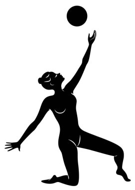 İnce bayanın silueti. Kız top oynuyor. Kadın jimnastikçi. Grafik görüntüsü. Vektör çizimi