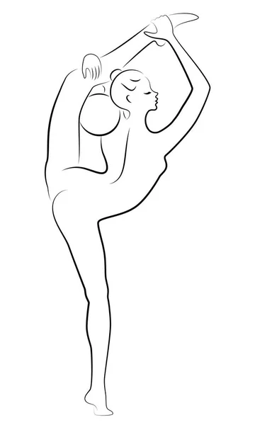 Silhouet van slanke dame. Het meisje speelt de bal. Vrouwelijke gymnast. Grafische afbeelding. Vector illustratie — Stockvector