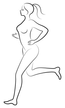İnce bayanın silueti. Kız kaçıyor. Kadın spor için gider, sağlığını güçlendirir. Vektör çizimi