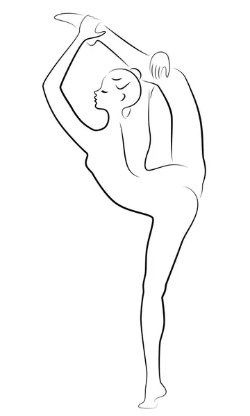 Silhuett av smal dam. Flicka gymnast. Kvinnan är flexibel och graciös. Hon hoppar. Grafisk bild. Vektor illustration — Stock vektor