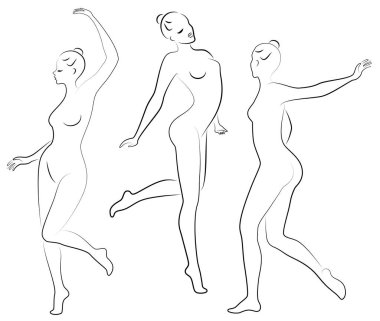 Koleksiyon. İnce bayanın silueti. Kız jimnastikçi. Kadın esnek ve zarif. O bir hareket. Grafik görüntüsü. Vektör illüstrasyon seti.