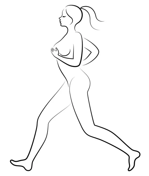 Σιλουέτα λεπτή κυρία. Το κορίτσι τρέχει. Η γυναίκα πηγαίνει για αθλήματα, ενισχύει την υγεία. Απεικόνιση διανυσματικών φορέων — Διανυσματικό Αρχείο