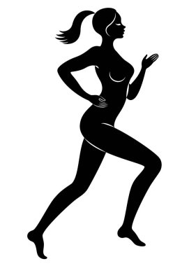 İnce bayanın silueti. Kız kaçıyor. Kadın spor için gider, sağlığını güçlendirir. Vektör çizimi.