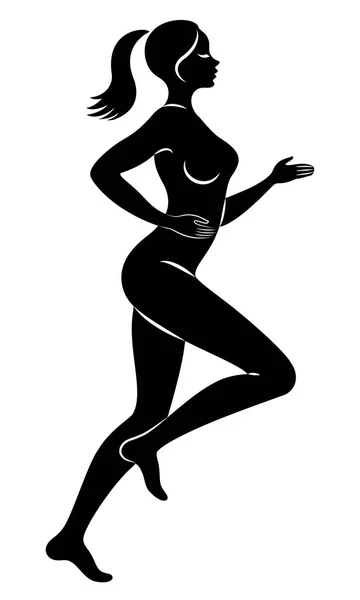 Silhouette einer schlanken Dame. das Mädchen rennt. Die Frau treibt Sport, stärkt die Gesundheit. Vektorillustration. — Stockvektor