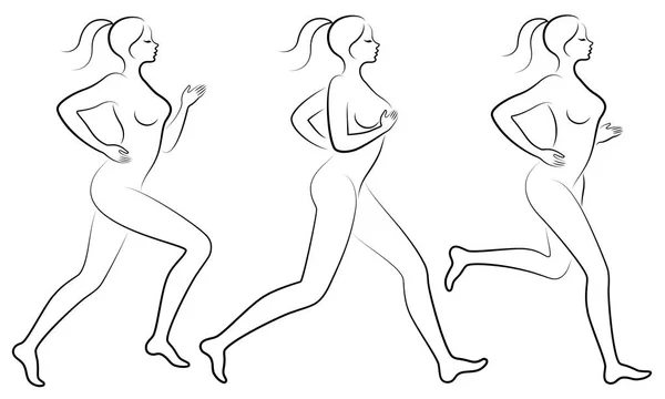 Collectie. Silhouet van slanke dame. Het meisje loopt. De vrouw gaat in voor de sport, versterkt de gezondheid. Vector illustratie set — Stockvector