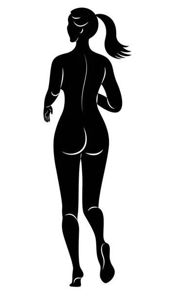 Silhouette de dame mince. La fille fuit. La femme va faire du sport, renforce la santé. Vue de derrière. Illustration vectorielle — Image vectorielle