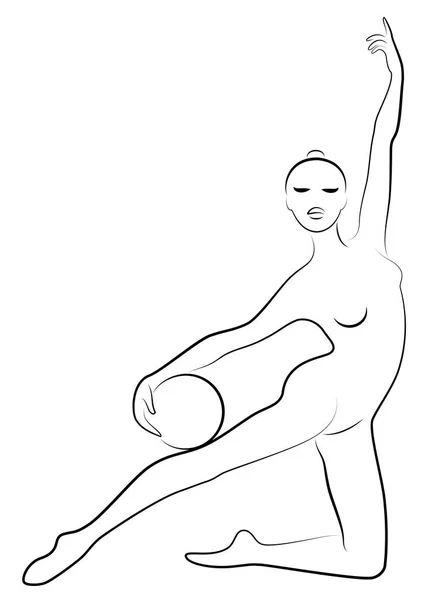 Silueta de dama delgada. La chica juega la pelota. Gimnasta femenina. Imagen gráfica. Ilustración vectorial — Archivo Imágenes Vectoriales