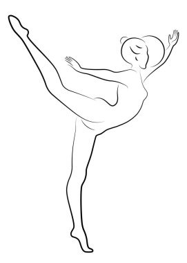 İnce Bayan temel Rgbsilhouette. Kız topu çalıyor. Kadın jimnastikçi. Grafik görüntü. Vektör Illustration.