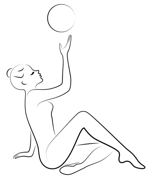 Grundläggande Rgbsilhouette av smala damen. Flickan spelar bollen. Kvinnlig gymnast. Grafisk bild. Vektor illustration. — Stock vektor