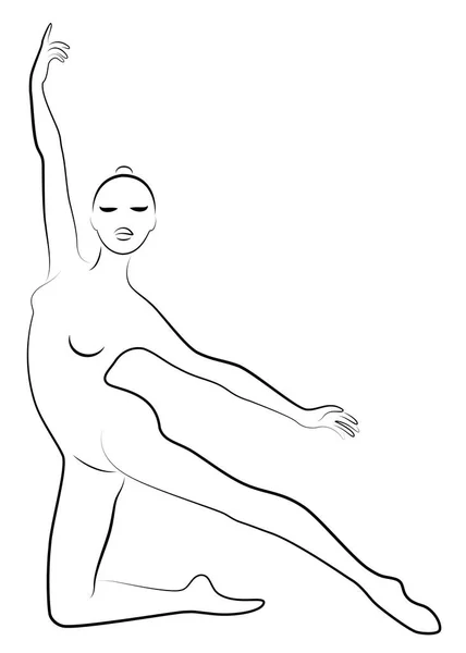 Silueta de dama delgada. Chica gimnasta. La mujer es flexible y elegante. Está saltando. Imagen gráfica. Ilustración del vector . — Archivo Imágenes Vectoriales