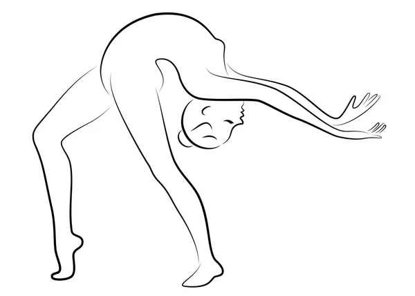 Silueta de dama delgada. Chica gimnasta. La mujer es flexible y elegante. Está saltando. Imagen gráfica. Ilustración del vector — Archivo Imágenes Vectoriales