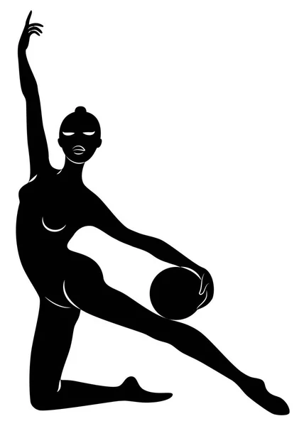 Silhouet van slanke dame. Het meisje speelt de bal. Vrouwelijke gymnast. Grafische afbeelding. Vector illustratie. — Stockvector