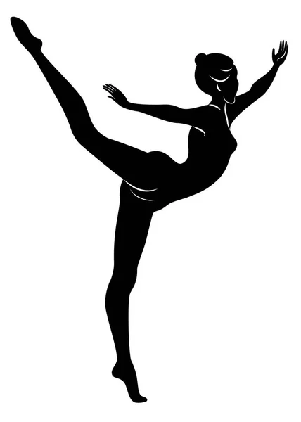 Silhuett av smal dam. Flicka gymnast. Kvinnan är flexibel och graciös. Hon hoppar. Grafisk bild. Vektor illustratio. — Stock vektor