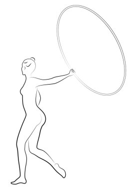 Ritmik jimnastik. Çemberi olan bir kızın silueti. Güzel jimnastikçi. Kadın ince ve genç. Vektör illustation