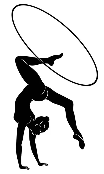 Gimnasia rítmica. La silueta de una chica con aro. Hermosa gimnasta. La mujer es delgada y joven. Ilustración vectorial — Archivo Imágenes Vectoriales