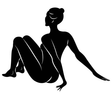 İnce bayanın silueti. Kız jimnastikçi. Kadın esnek ve zarif. Atlıyor. Grafik görüntüsü. Vektör illustratio