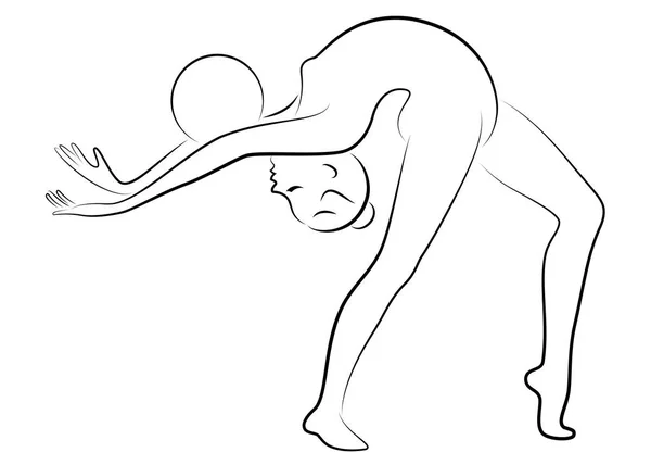 Silhuett av smal dam. Flickan spelar bollen. Kvinnlig gymnast. Grafisk bild. Vektor illustration — Stock vektor