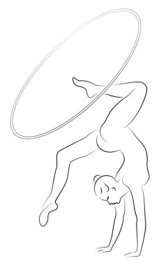 Ritmik jimnastik. Çemberi olan bir kızın silueti. Güzel jimnastikçi. Kadın ince ve genç. Vektör illustation