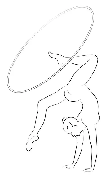 Rhythmische Sportgymnastik. Silhouette eines Mädchens mit einem Reifen. Schöne Turnerin. Die Frau ist schlank und jung. Vektorillusion — Stockvektor
