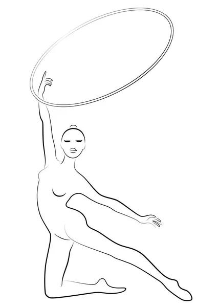 Gimnasia rítmica. La silueta de una chica con aro. Hermosa gimnasta. La mujer es delgada y joven. Ilustración vectorial — Archivo Imágenes Vectoriales