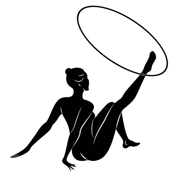 Gimnasia rítmica. La silueta de una chica con aro. Hermosa gimnasta. La mujer es delgada y joven. Ilustración vectorial . — Archivo Imágenes Vectoriales