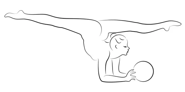 Ritmische gymnastiek. Silhouet van een meisje met een bal. Mooie gymnast. De vrouw is slank en jong. Vector illustratie — Stockvector