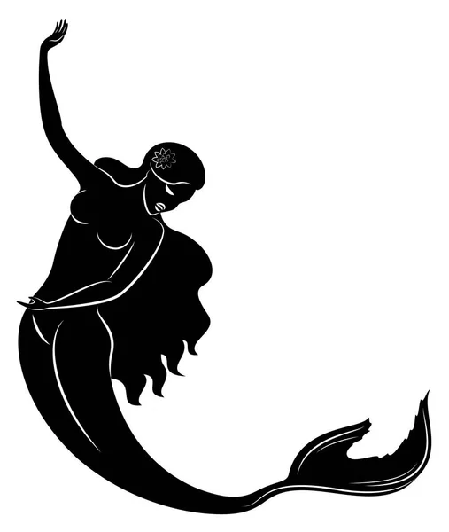 人魚のシルエット。美しい少女が水に浮かんでいる。その婦人は若くてほっそりしている。おとぎ話の幻想的なイメージ。ベクトルイラスト. — ストックベクタ