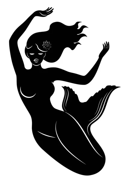 Σιλουέτα μιας γοργόνας. Το όμορφο κορίτσι επιπλέει στο νερό. Η κυρία είναι νέα και λεπτή. Φανταστική εικόνα ενός παραμυθιού. Απεικόνιση διανυσματικών φορέων. — Διανυσματικό Αρχείο