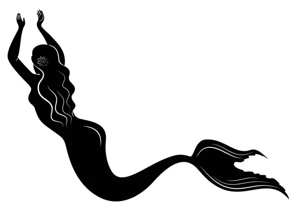 Silueta de sirena. Hermosa chica está flotando en el agua. La dama es joven y delgada. Fantástica imagen de un cuento de hadas. Ilustración vectorial . — Archivo Imágenes Vectoriales