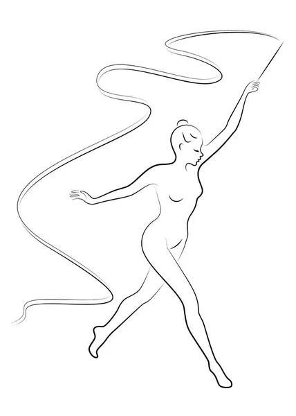 Rhythmic gymnastics. Silhouette of a girl with a ribbon. Beautiful gymnast. The woman is slim and young. Vector illustration. — Stock Vector