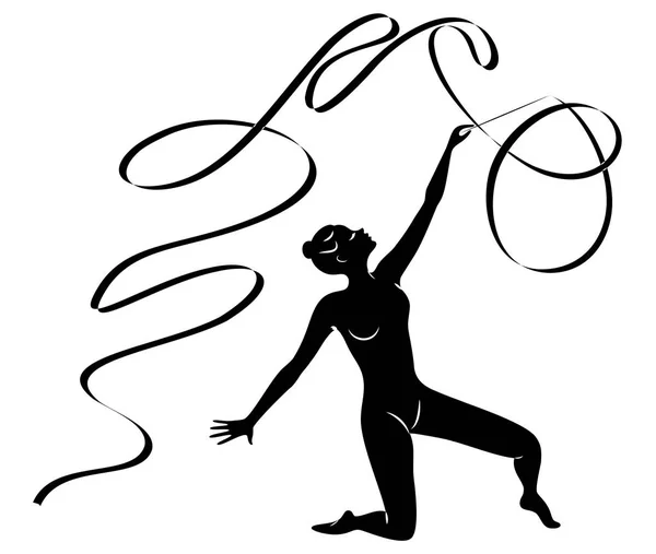 Gimnasia rítmica. La silueta de una chica con una cinta. Hermosa gimnasta. La mujer es delgada y joven. Ilustración vectorial . — Vector de stock