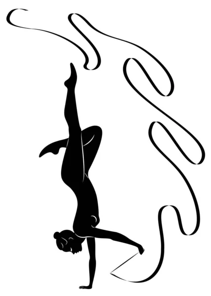 Gimnasia rítmica. La silueta de una chica con una cinta. Hermosa gimnasta. La mujer es delgada y joven. Ilustración vectorial . — Vector de stock