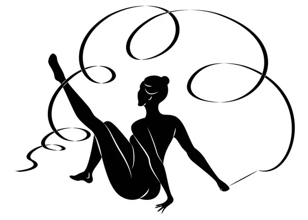 Gimnasia rítmica. La silueta de una chica con una cinta. Hermosa gimnasta. La mujer es delgada y joven. Ilustración vectorial — Vector de stock